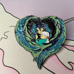 Heart-Shaped Enamel Pin with Blue and Green Design Studio Ghibli Howl's Moving